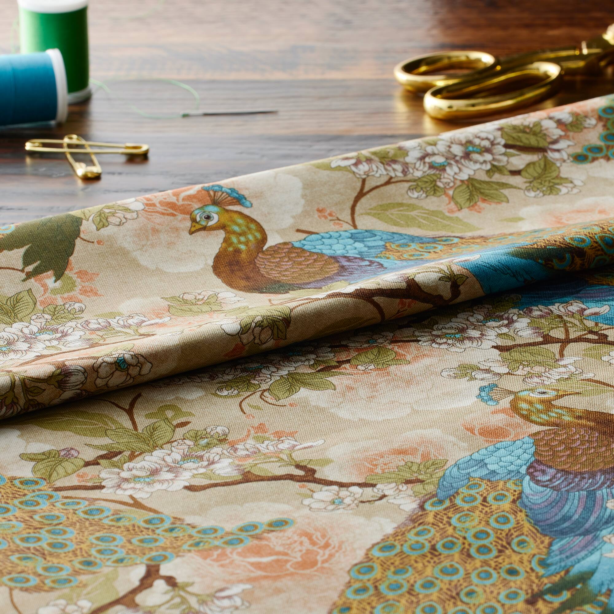 Springs Creative Indian Peacock Floral Cotton Fabric